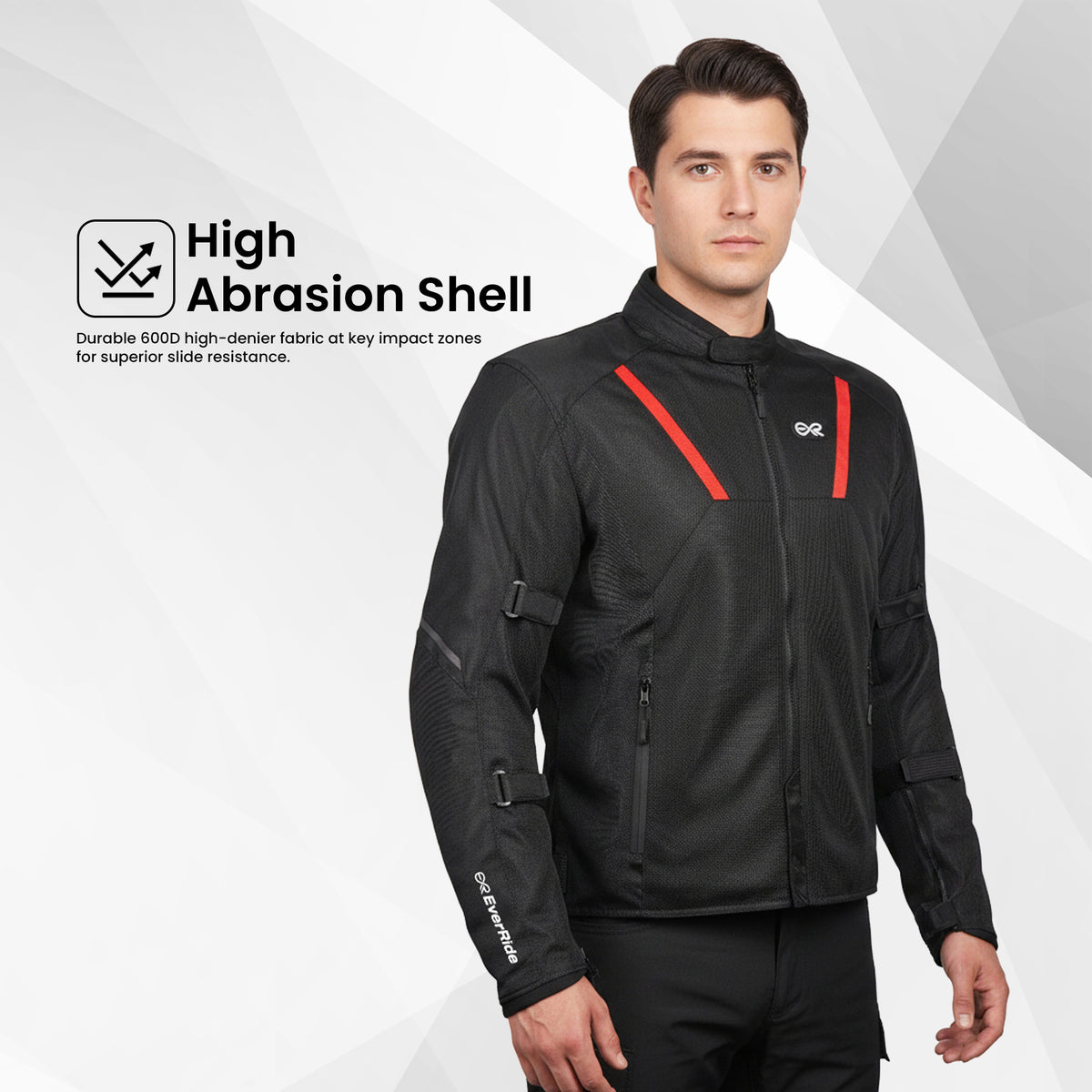 EverRide Urban Mesh Riding Jacket with CE Level 2 Protectors – 600D Heavy-Duty Fabric | Breathable & Durable Motorcycle Jacket | Black Red