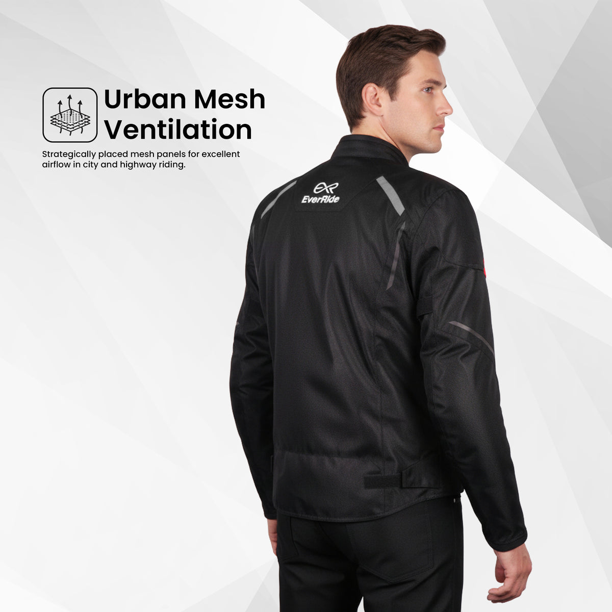 EverRide Urban Mesh Riding Jacket with CE Level 2 Protectors – 600D Heavy-Duty Fabric | Breathable & Durable Motorcycle Jacket | Black Grey