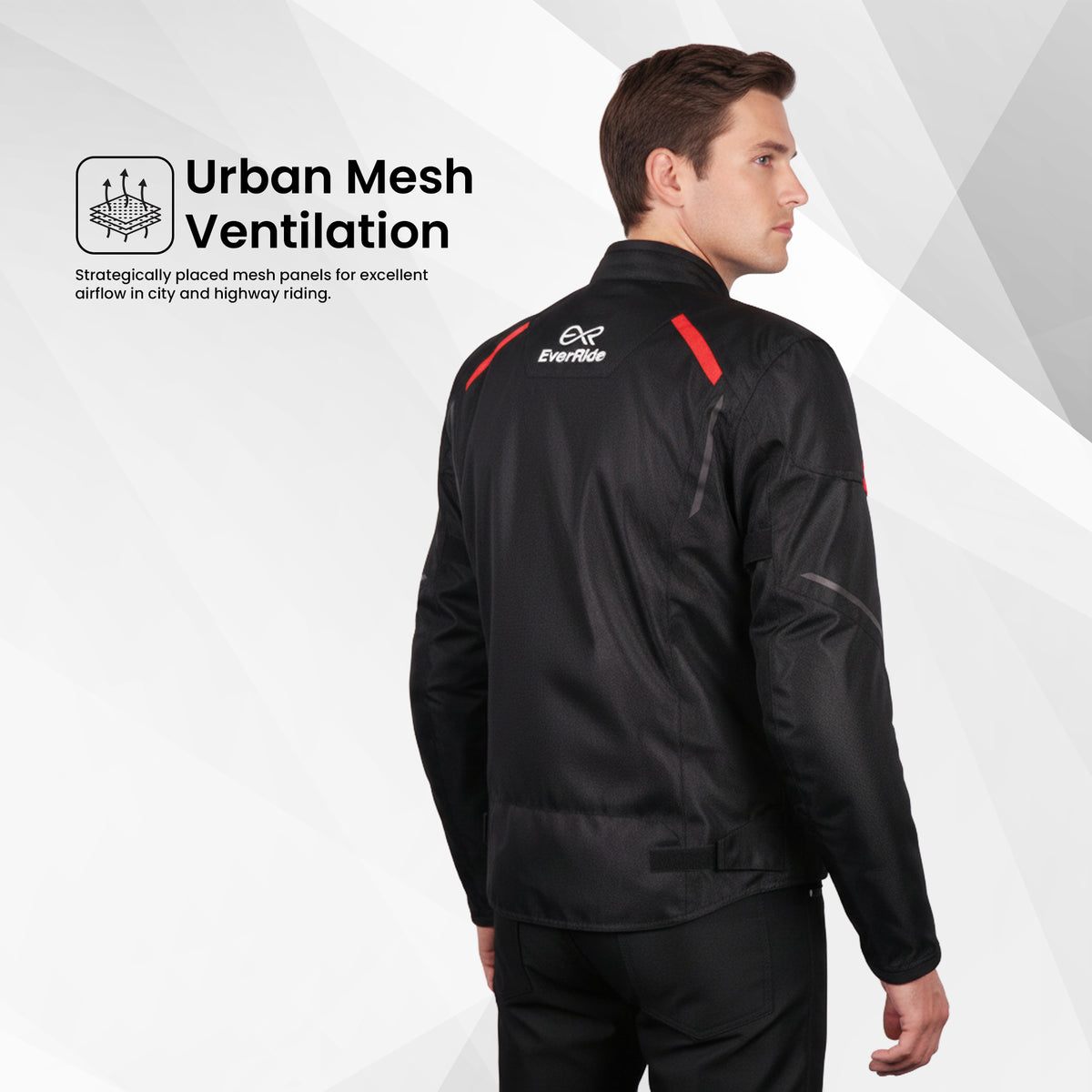 EverRide Urban Mesh Riding Jacket with CE Level 2 Protectors – 600D Heavy-Duty Fabric | Breathable & Durable Motorcycle Jacket | Black Red