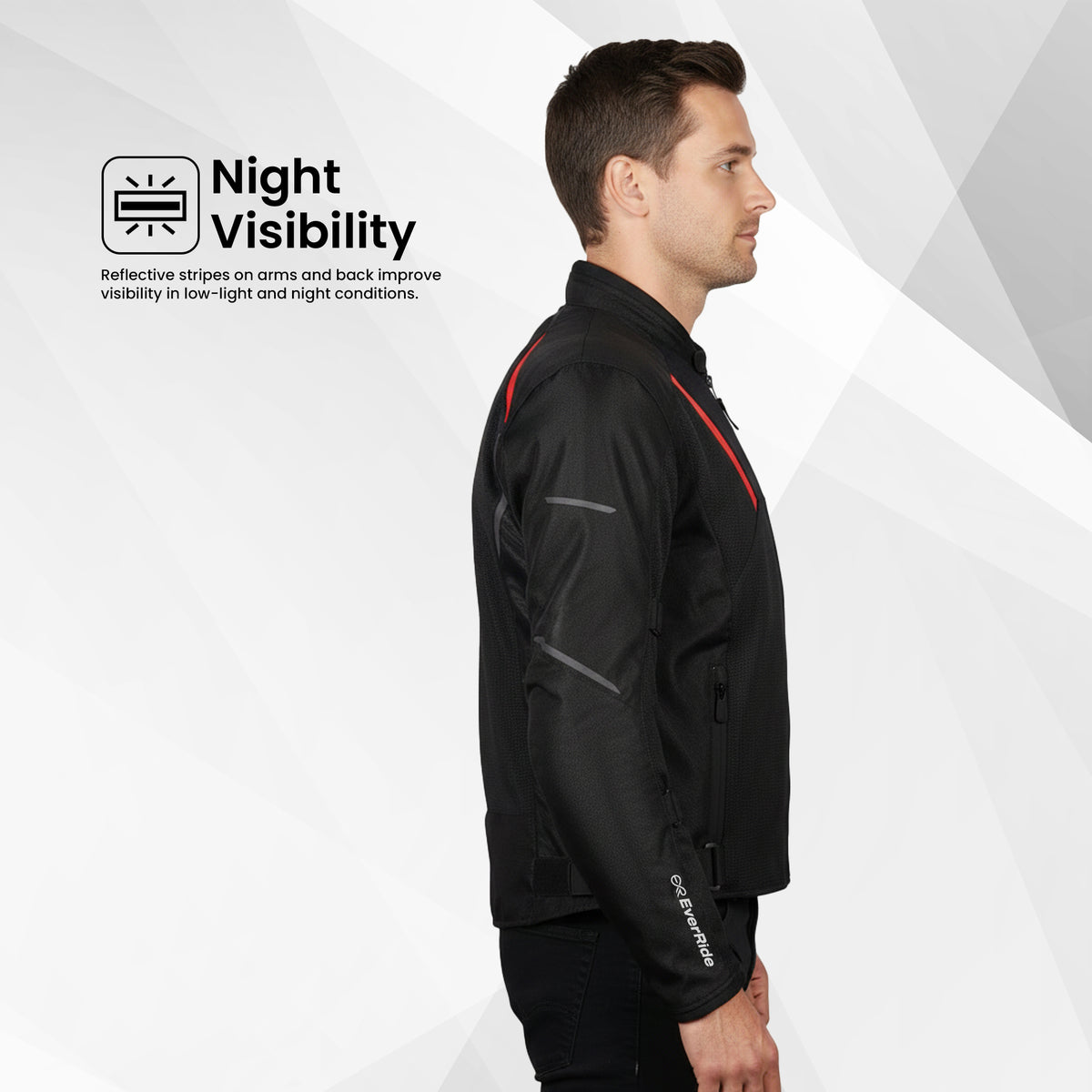 EverRide Urban Mesh Riding Jacket with CE Level 2 Protectors – 600D Heavy-Duty Fabric | Breathable & Durable Motorcycle Jacket | Black Red