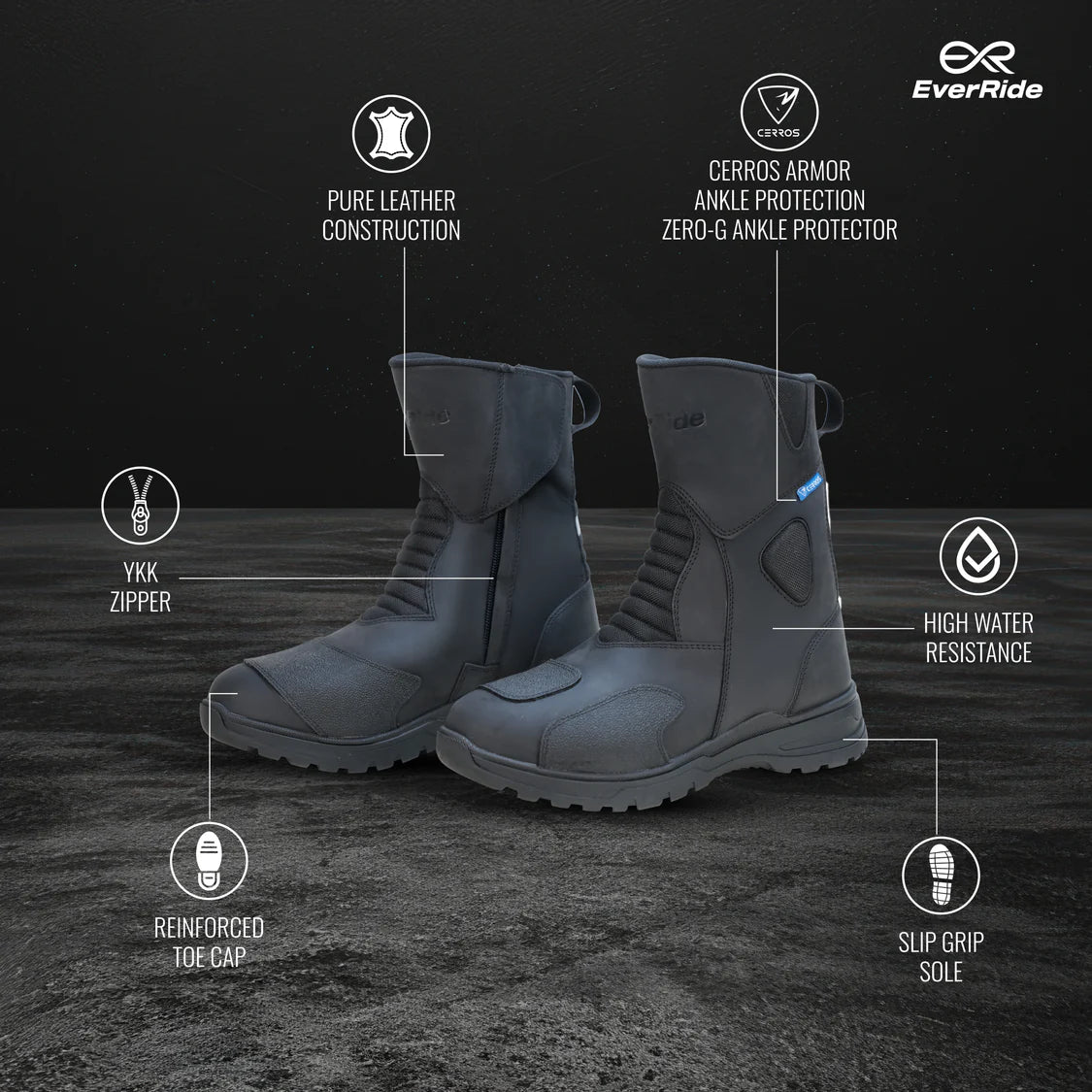 EverRide Hexatour Premium Sport Touring Riding Boots with Cerros Ankle Protection