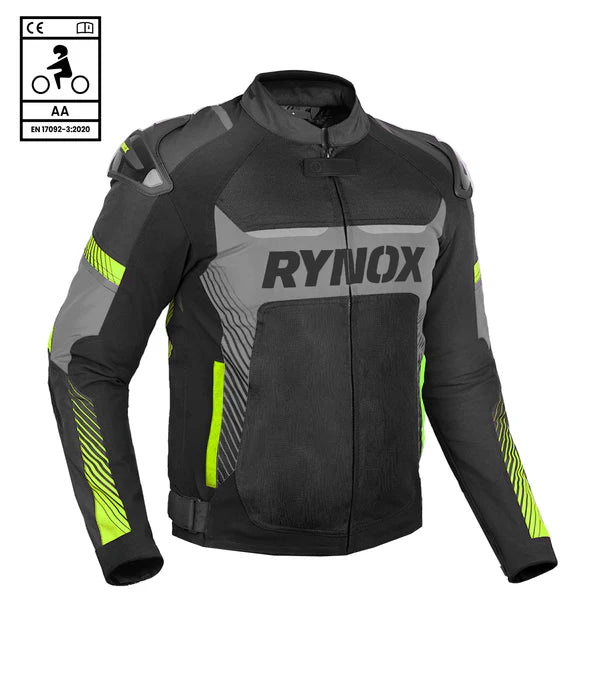 RYNOX APEX EVO JACKET - CE CERTIFIED CLASS AA BLACK HI-VIZ GREEN