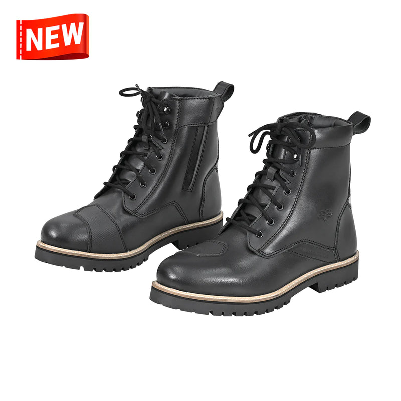 VIATERRA BRONSON RETRO MOTORCYCLE RIDING BOOTS FOR MEN BLACK