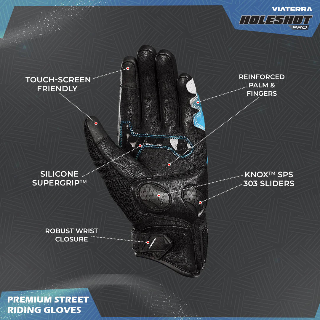 HOLESHOT PRO – SEMI GAUNTLET HYBRID RIDING GLOVES BLUE