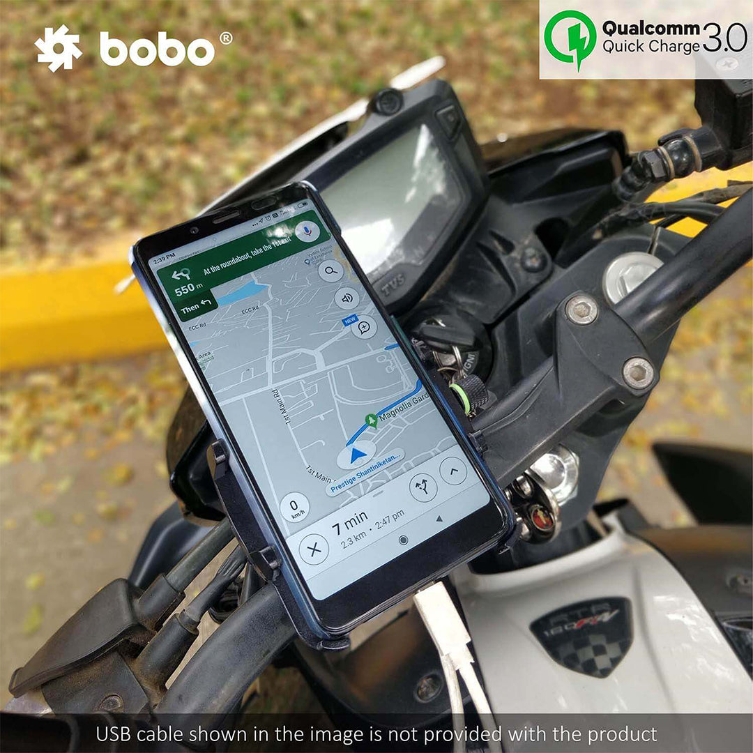 Bobo Claw-Grip Aluminum Motorcycle Mobile Mount With Fast USB 3.0 Charger
