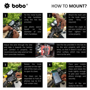 Bobo Claw-Grip Aluminum Motorcycle Mobile Mount With 2.5A USB Charger