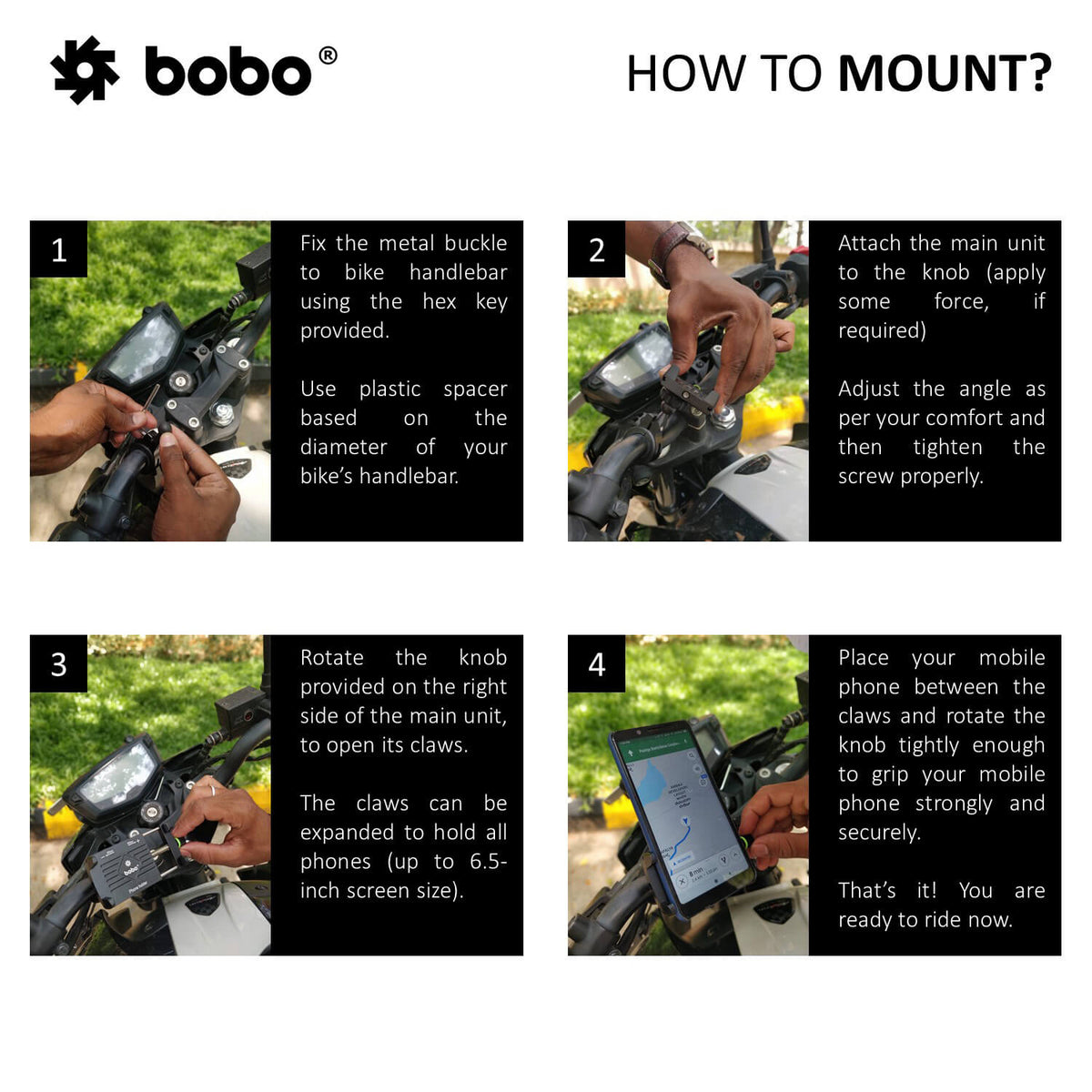 Bobo Claw-Grip Aluminum Motorcycle Mobile Mount