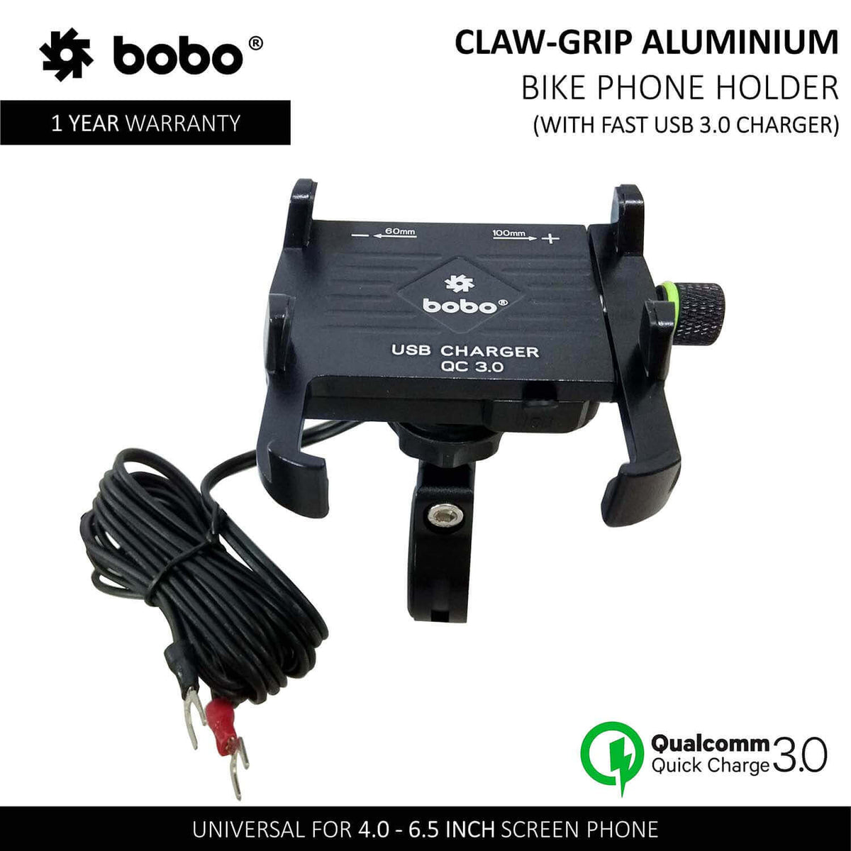 Bobo Claw-Grip Aluminum Motorcycle Mobile Mount With Fast USB 3.0 Charger