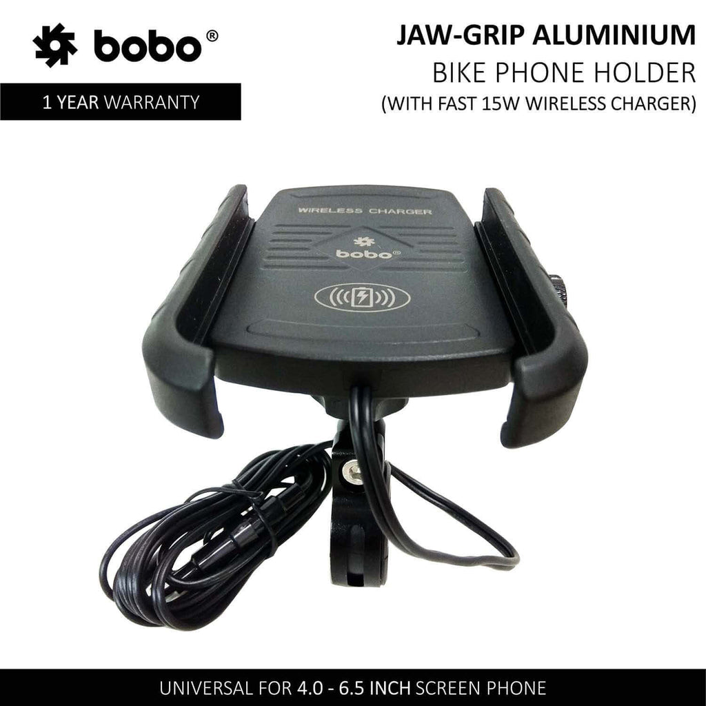 Jaw-Grip Motorcycle Mobile Mount With Fast 15W Wireless Charger