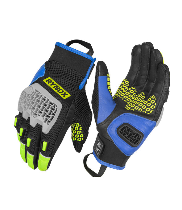 GRAVEL DUALSPORT GLOVES - HI-VIZ GREEN BLUE